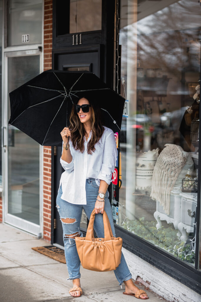Spring outfit idea - white blouse and jeans - This is our Bliss