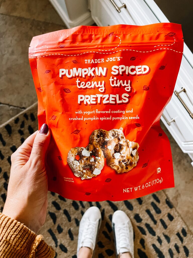 Pumpkin Spiced teeny tiny pretzels - Fall Favorites from Trader Joe's - This is our Bliss #traderjoesfall #fallfavoritestraderjoes