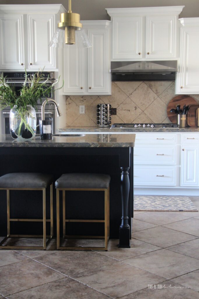 Kitchen Island with Brass Pendant lights - This is our Bliss - Kitchen Refresh