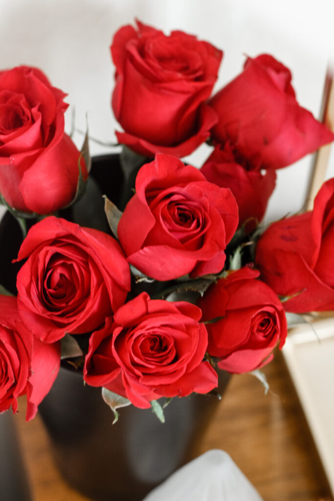 Red roses on the nightstand for Christmas - This is our Bliss