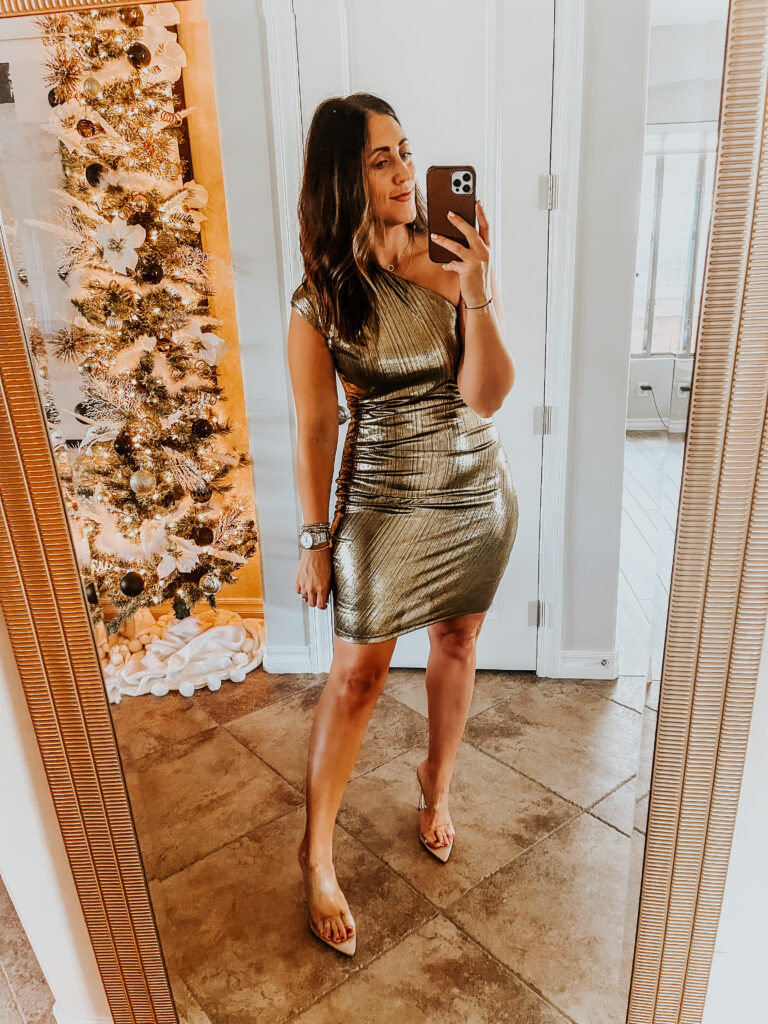 gold metallic holiday party dress - gold one shoulder dress - amazon party dress - This is our Bliss