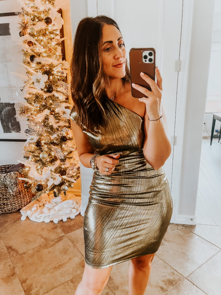 gold metallic holiday party dress - gold one shoulder dress - amazon party dress - This is our Bliss