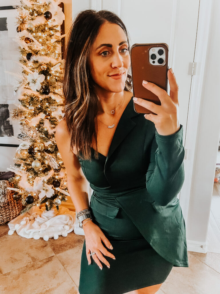 green one shoulder blazer dress - amazon holiday style - This is our Bliss