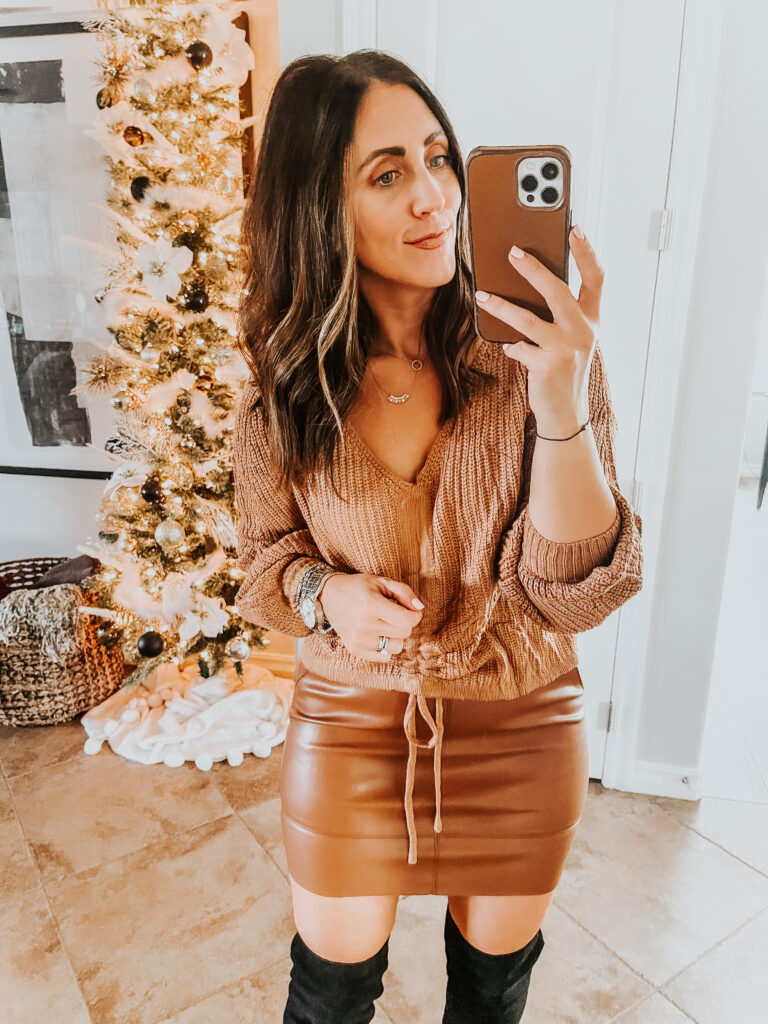 faux leather skirt and sweater combo - This is our Bliss