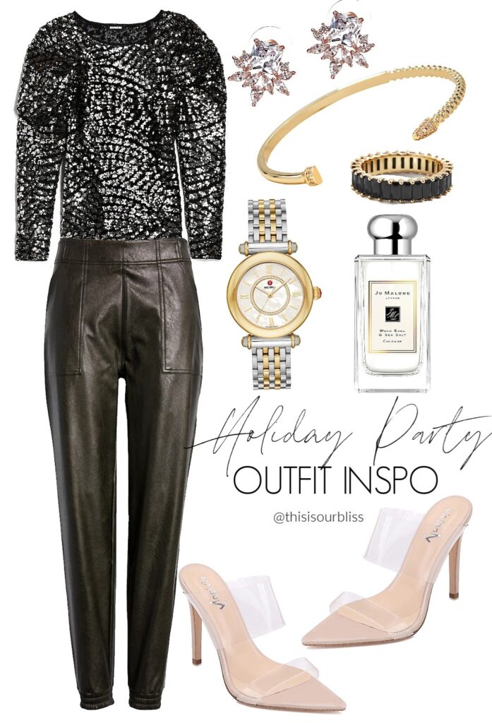 Holiday Party Outfit idea - This is our Bliss - How to wear sequins and leather for the holidays