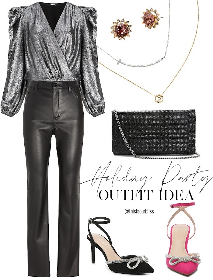 Holiday Party outfit idea - How to wear sequins and Leather for the holidays - This is our Bliss