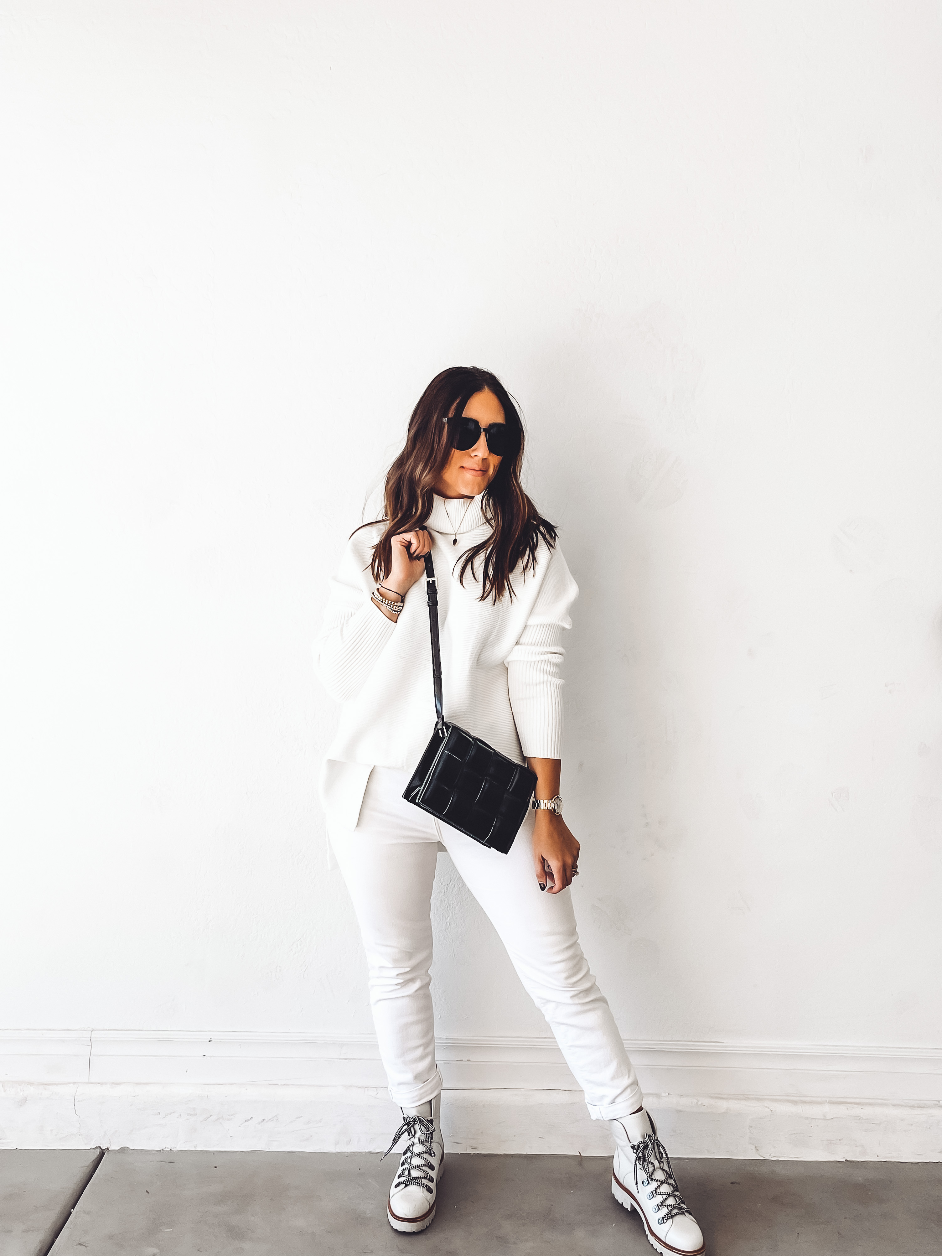 white jeans in winter - Easy Winter White Outfit // 10 white sweater options for winter - This is our Bliss #winterwhite #whitesweaters
