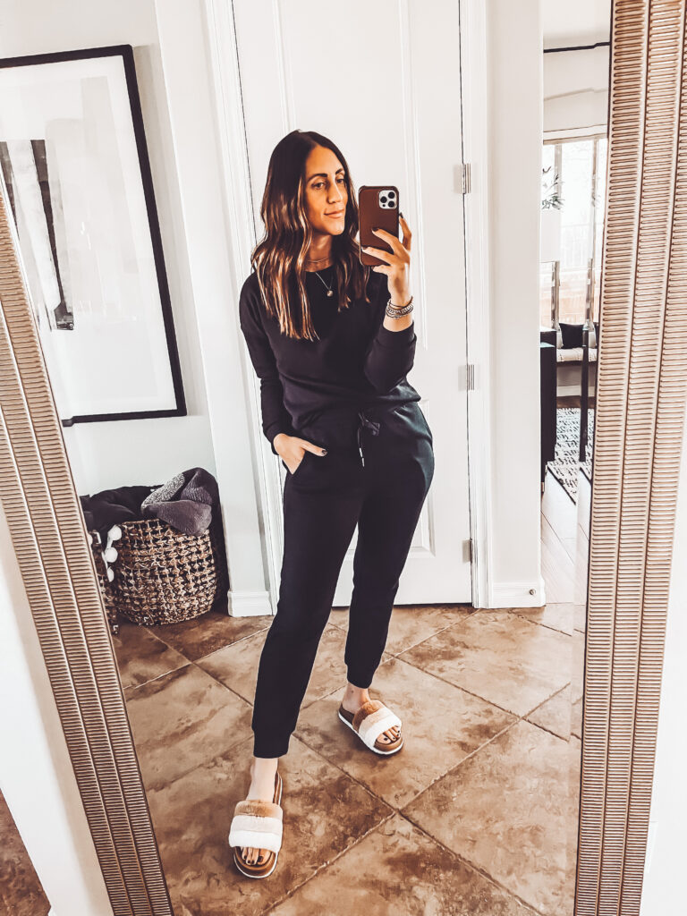 black waffle lounge set - crewneck with joggers - amazon loungewear - This is our Bliss - February Amazon Haul - #amazontryonhaul #amazonhaul #amazonfashion