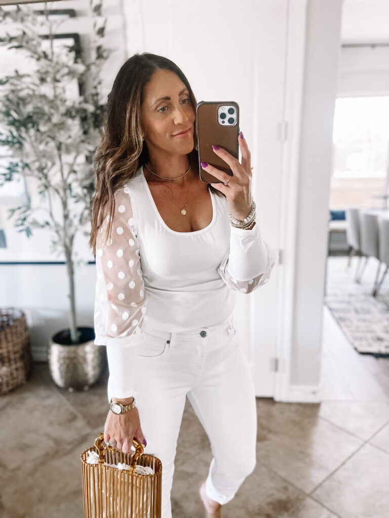 white mesh dot detail spring top - This is our Bliss - March Amazon Haul - Spring basics #amazonfashion #amazonspringstyle