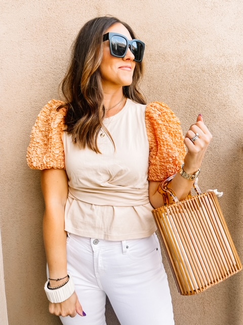 contrast puff sleeve tee from Anthropologie - This is our Bliss