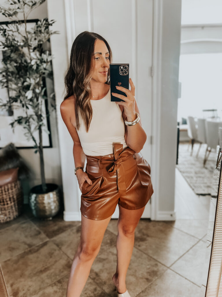 amazon haul - faux leather shorts and bodysuit - This is our Bliss