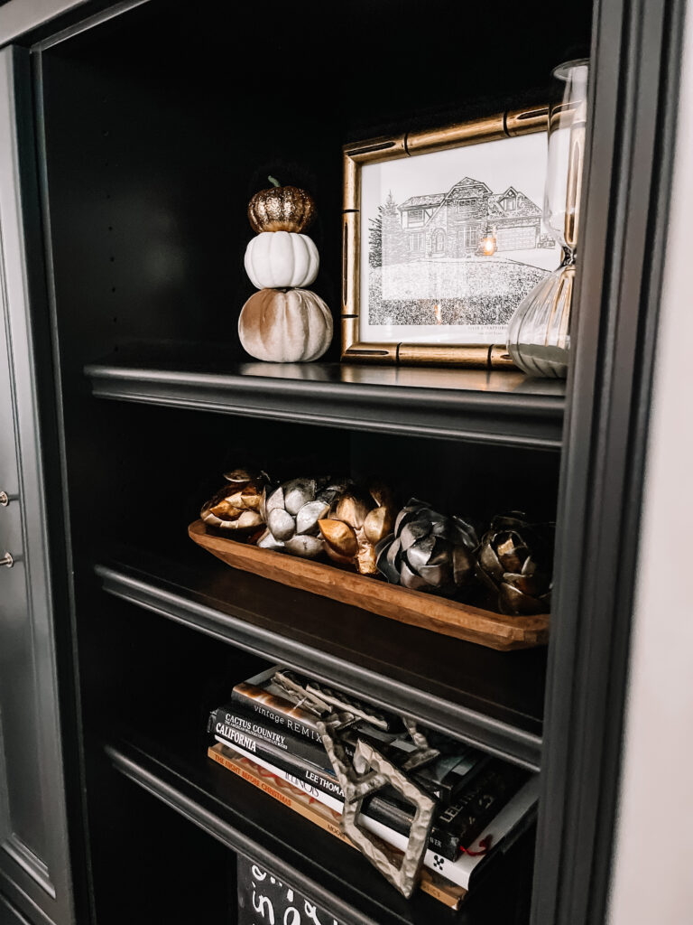 Fall Family Room Built-ins - This is our Bliss - dark and moody bookshelves