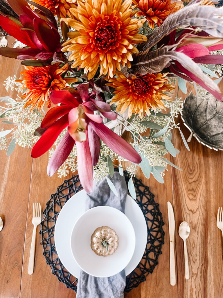 Fall table - fall tablescape with pumpkin floral centerpiece - This is our Bliss