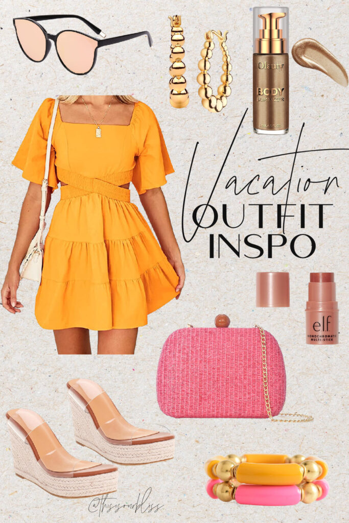 orange cut out dress - free people dupe dress from amazon - vacation dress - Vacation Outfit Ideas from Amazon - what to pack for Vacation - This is our Bliss #vacationoutfits #vacationdress #amazonfashion