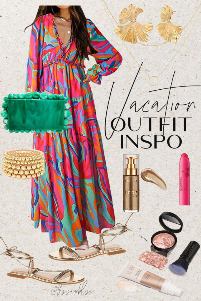 colorful maxi dress - vacation dress - Vacation Outfit Ideas from Amazon - what to pack for Vacation - This is our Bliss #vacationoutfits #vacationdress #amazonfashion