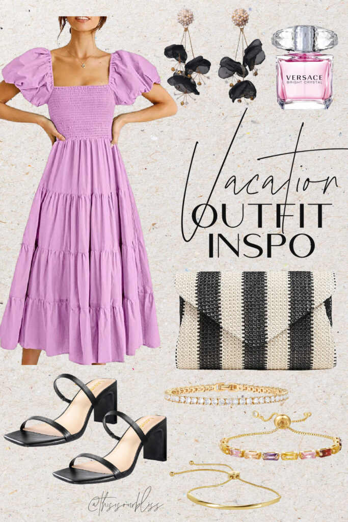 purple ruffle dress - vacation dress - Vacation Outfit Ideas from Amazon - what to pack for Vacation - This is our Bliss #vacationoutfits #vacationdress #amazonfashion