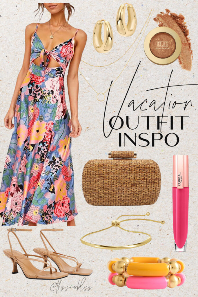 colorful satin dress - vacation dress - Vacation Outfit Ideas from Amazon - what to pack for Vacation - This is our Bliss #vacationoutfits #vacationdress #amazonfashion