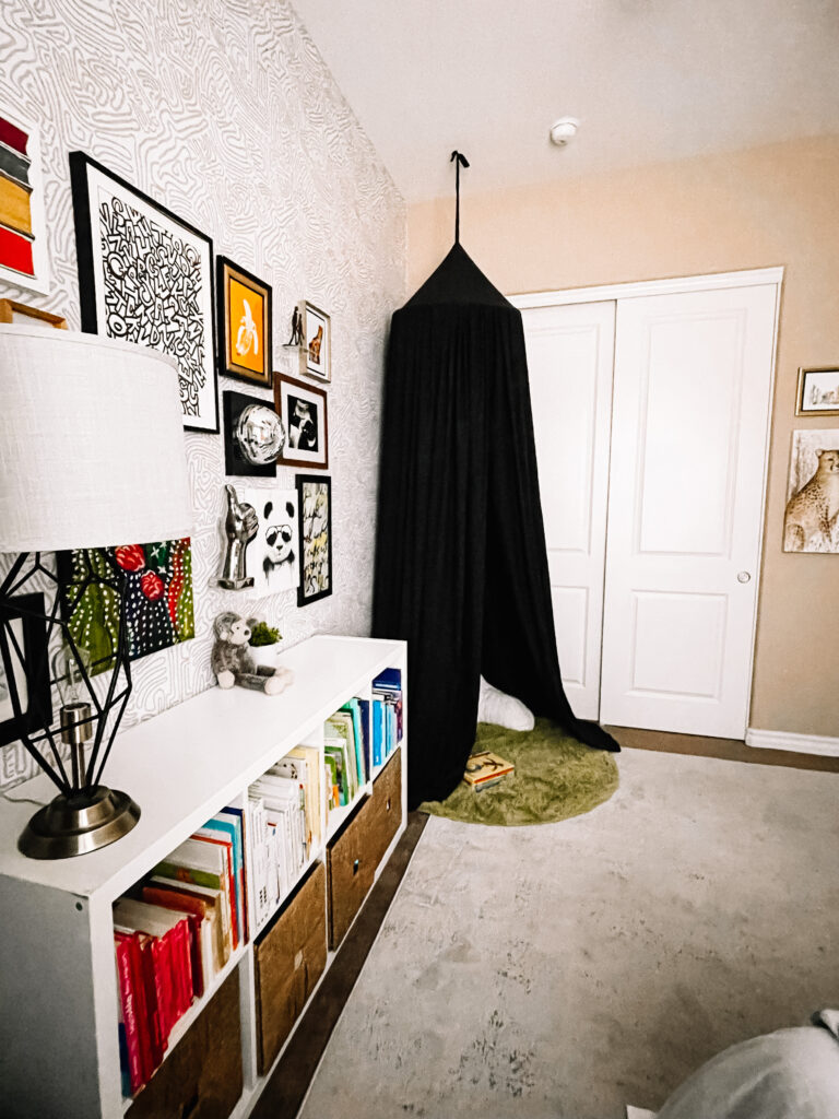 gallery wall and reading nook in a boys room - how to create a unique gallery wall in a kids room - This is our Bliss