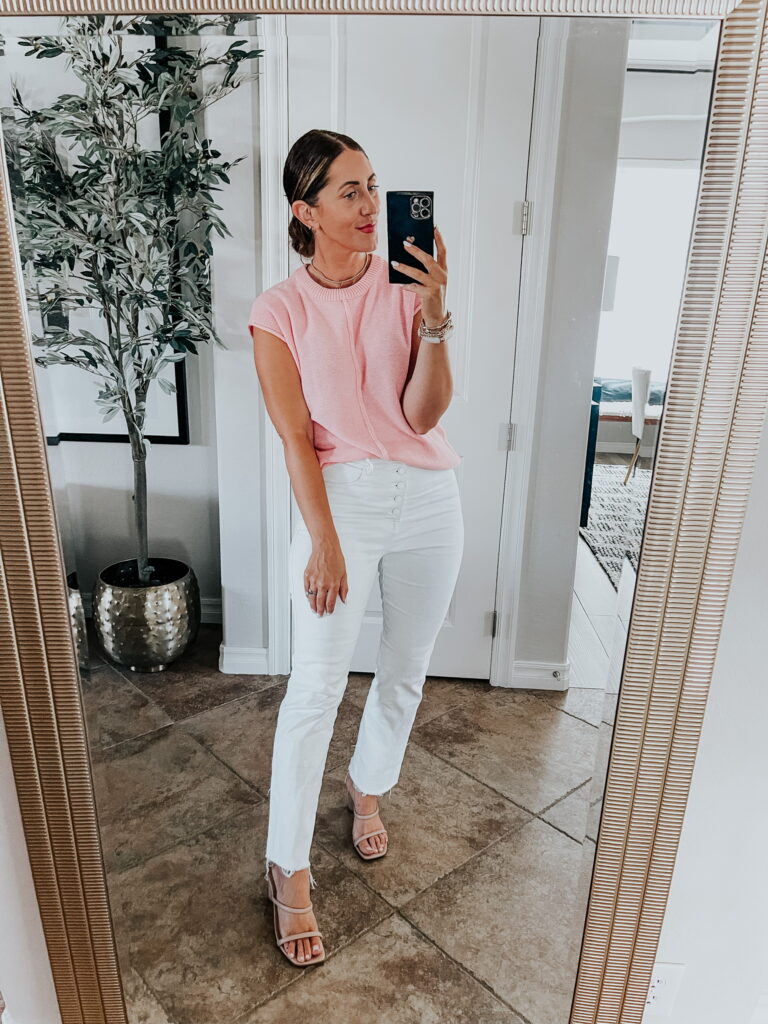 summer sweater and white jeans - This is our Bliss - Summer outfit ideas