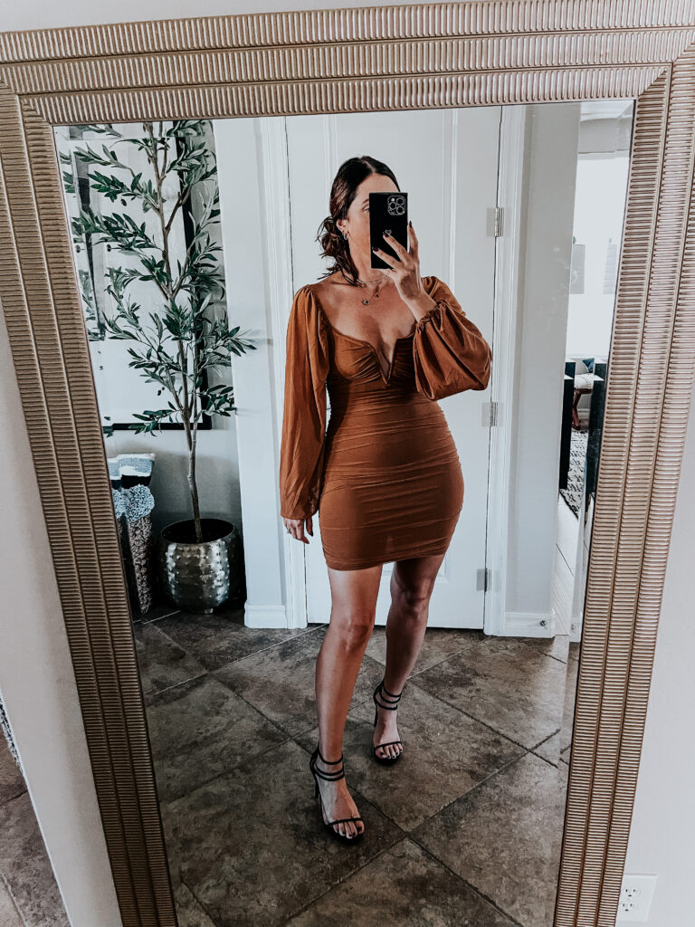 Amazon bodycon dress with puff sleeves and deep v-neck - This is our Bliss Amazon haul
