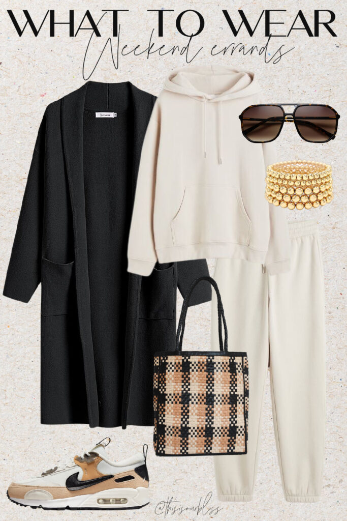 weekend errands outfit idea - casual fall outfit idea with lounge set and coatigan - This is our Bliss
