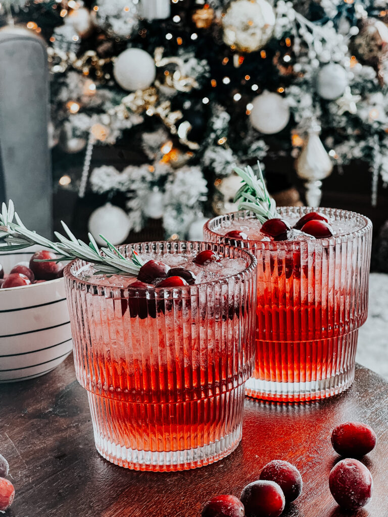 cranberry cocktail with rosemary & cranberry skewer garnish hack - This is our Bliss