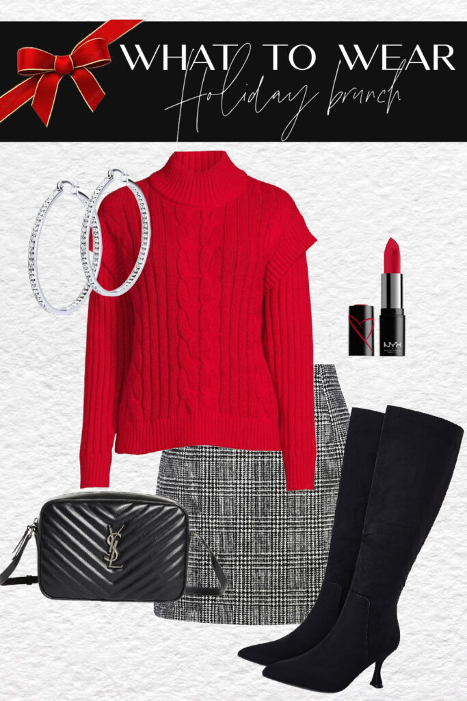red sweater and plaid skirt outfit idea for the holidays - This is our Bliss Holiday style guide