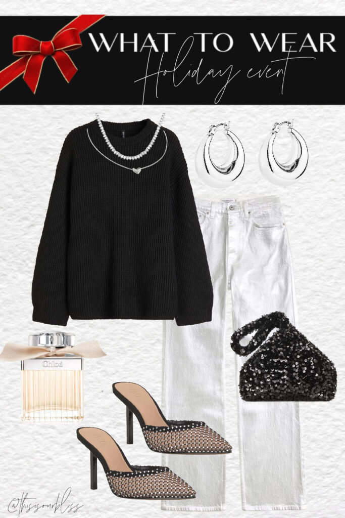 festive style - silver pants and black sweater - This is our Bliss - #holidaystyleguide